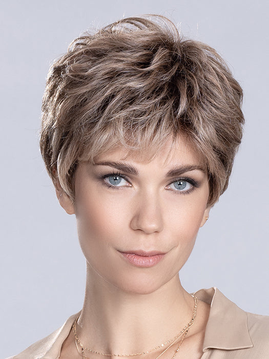 TIME COMFORT by ELLEN WILLE in DARK SAND ROOTED 12.20.9 | Lightest Brown with Light Strawberry Blonde and Medium Warm Brown Blend and Shaded Roots