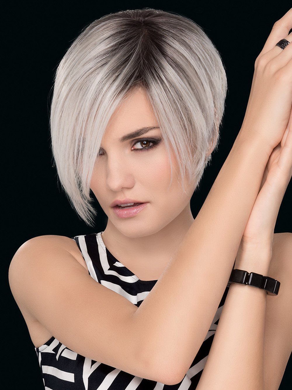 AMAZE MONO PART by ELLEN WILLE in SILVER BLONDE ROOTED 60.23 | Pearl White and Lightest Pale Blonde Blend with Shaded Roots *This style has been cut for photo shoot