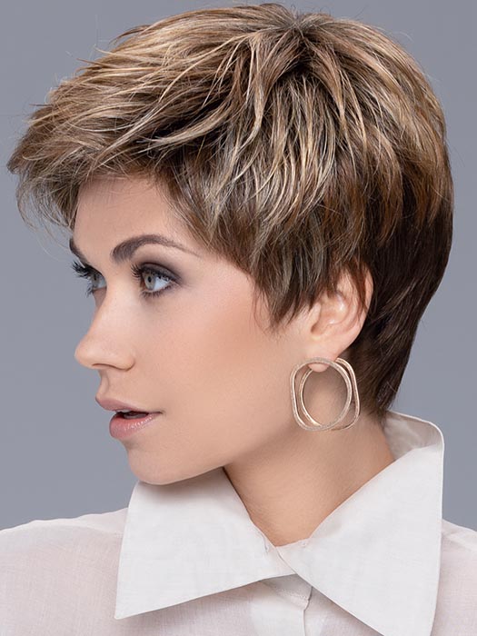 COOL by ELLEN WILLE in LIGHT BERNSTEIN ROOTED 8.20.27 | Light Auburn, Light Honey Blonde, and Light Reddish Brown Blend and Dark Roots